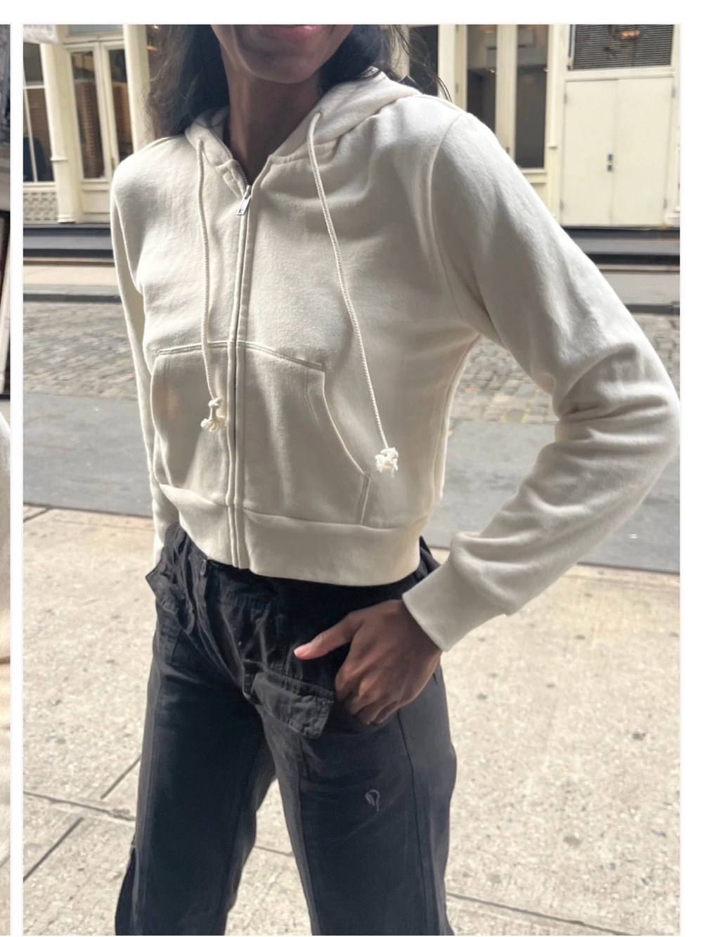 Brandy Melville Crystal Cropped Zip Hoodie in Ivory
